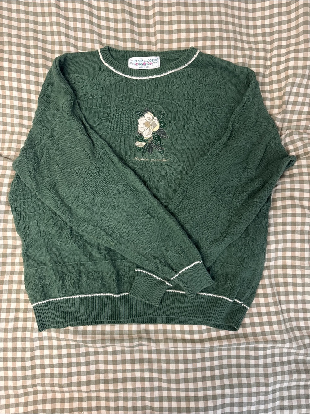 Chelsea & Violet Forest Green Embroidered Crewneck Sweater